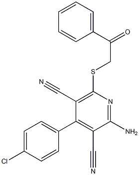 2-amino-4-(4-chlorophenyl)-6-[(2-oxo-2-phenylethyl)sulfanyl]pyridine-3,5-dicarbonitrile Structure