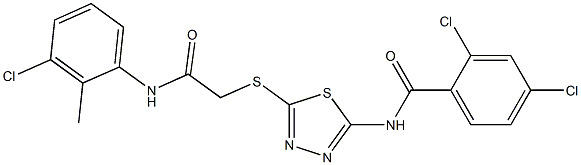 2,4-dichloro-N-(5-{[2-(3-chloro-2-methylanilino)-2-oxoethyl]sulfanyl}-1,3,4-thiadiazol-2-yl)benzamide 구조식 이미지