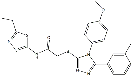 N-(5-ethyl-1,3,4-thiadiazol-2-yl)-2-{[4-(4-methoxyphenyl)-5-(3-methylphenyl)-4H-1,2,4-triazol-3-yl]sulfanyl}acetamide 구조식 이미지