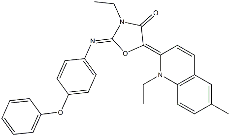 3-ethyl-5-(1-ethyl-6-methyl-2(1H)-quinolinylidene)-2-[(4-phenoxyphenyl)imino]-1,3-oxazolidin-4-one 구조식 이미지