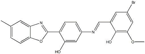 4-bromo-2-({[3-hydroxy-4-(5-methyl-1,3-benzoxazol-2-yl)phenyl]imino}methyl)-6-methoxyphenol Structure