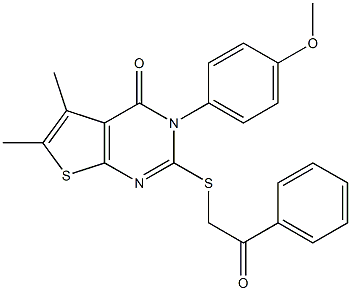 3-(4-methoxyphenyl)-5,6-dimethyl-2-[(2-oxo-2-phenylethyl)sulfanyl]thieno[2,3-d]pyrimidin-4(3H)-one 구조식 이미지