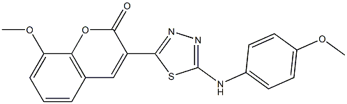 8-(methyloxy)-3-(5-{[4-(methyloxy)phenyl]amino}-1,3,4-thiadiazol-2-yl)-2H-chromen-2-one 구조식 이미지