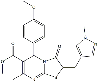 methyl 5-(4-methoxyphenyl)-7-methyl-2-[(1-methyl-1H-pyrazol-4-yl)methylene]-3-oxo-2,3-dihydro-5H-[1,3]thiazolo[3,2-a]pyrimidine-6-carboxylate Structure