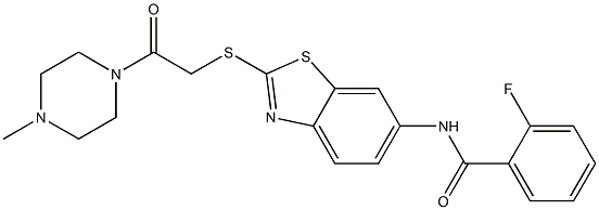 2-fluoro-N-(2-{[2-(4-methyl-1-piperazinyl)-2-oxoethyl]sulfanyl}-1,3-benzothiazol-6-yl)benzamide 구조식 이미지