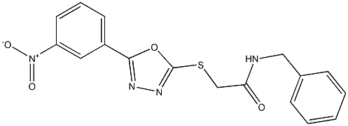 2-[(5-{3-nitrophenyl}-1,3,4-oxadiazol-2-yl)sulfanyl]-N-(phenylmethyl)acetamide 구조식 이미지