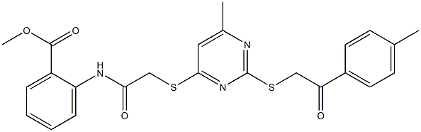 methyl 2-({[(6-methyl-2-{[2-(4-methylphenyl)-2-oxoethyl]sulfanyl}-4-pyrimidinyl)sulfanyl]acetyl}amino)benzoate 구조식 이미지
