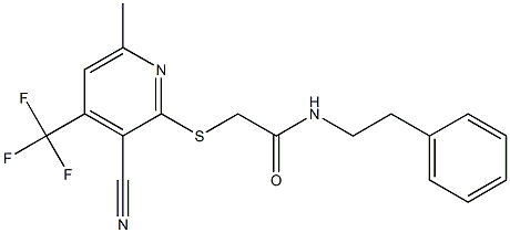 2-{[3-cyano-6-methyl-4-(trifluoromethyl)-2-pyridinyl]sulfanyl}-N-(2-phenylethyl)acetamide Structure