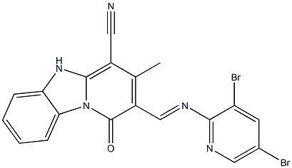 2-{[(3,5-dibromo-2-pyridinyl)imino]methyl}-3-methyl-1-oxo-1,5-dihydropyrido[1,2-a]benzimidazole-4-carbonitrile Structure