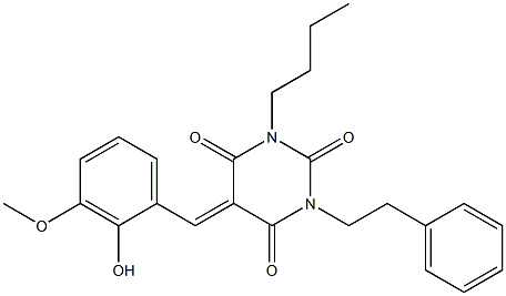 1-butyl-5-(2-hydroxy-3-methoxybenzylidene)-3-(2-phenylethyl)-2,4,6(1H,3H,5H)-pyrimidinetrione 구조식 이미지