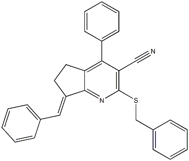 7-benzylidene-2-(benzylsulfanyl)-4-phenyl-6,7-dihydro-5H-cyclopenta[b]pyridine-3-carbonitrile Structure