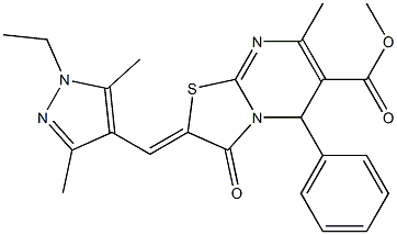methyl 2-[(1-ethyl-3,5-dimethyl-1H-pyrazol-4-yl)methylene]-7-methyl-3-oxo-5-phenyl-2,3-dihydro-5H-[1,3]thiazolo[3,2-a]pyrimidine-6-carboxylate Structure