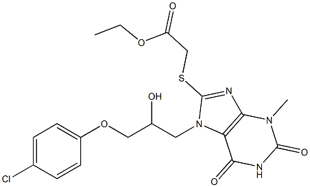 ethyl ({7-[3-(4-chlorophenoxy)-2-hydroxypropyl]-3-methyl-2,6-dioxo-2,3,6,7-tetrahydro-1H-purin-8-yl}sulfanyl)acetate 구조식 이미지