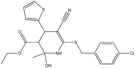 ethyl 6-[(4-chlorobenzyl)sulfanyl]-5-cyano-2-hydroxy-2-methyl-4-(2-thienyl)-1,2,3,4-tetrahydro-3-pyridinecarboxylate Structure