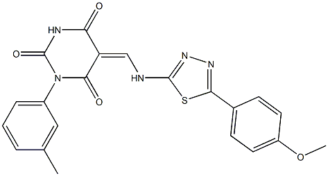 5-({[5-(4-methoxyphenyl)-1,3,4-thiadiazol-2-yl]amino}methylene)-1-(3-methylphenyl)-2,4,6(1H,3H,5H)-pyrimidinetrione 구조식 이미지