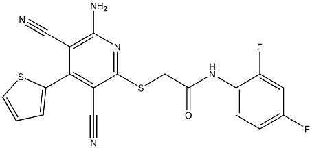 2-{[6-amino-3,5-dicyano-4-(2-thienyl)-2-pyridinyl]sulfanyl}-N-(2,4-difluorophenyl)acetamide 구조식 이미지