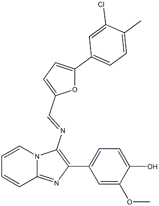 4-[3-({[5-(3-chloro-4-methylphenyl)-2-furyl]methylene}amino)imidazo[1,2-a]pyridin-2-yl]-2-methoxyphenol Structure