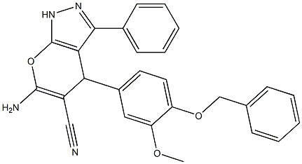 6-amino-4-[4-(benzyloxy)-3-methoxyphenyl]-3-phenyl-1,4-dihydropyrano[2,3-c]pyrazole-5-carbonitrile Structure