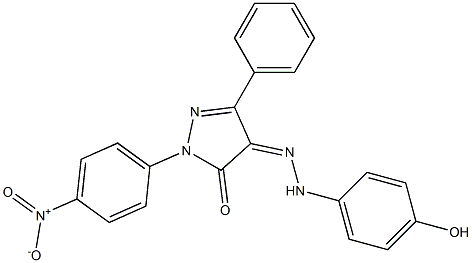 1-(4-nitrophenyl)-3-phenyl-1H-pyrazole-4,5-dione 4-[N-(4-hydroxyphenyl)hydrazone] 구조식 이미지