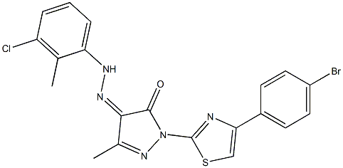 1-[4-(4-bromophenyl)-1,3-thiazol-2-yl]-3-methyl-1H-pyrazole-4,5-dione 4-[N-(3-chloro-2-methylphenyl)hydrazone] Structure