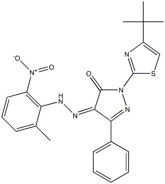 1-[4-(tert-butyl)-1,3-thiazol-2-yl]-3-phenyl-1H-pyrazole-4,5-dione 4-[N-(2-methyl-6-nitrophenyl)hydrazone] Structure