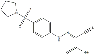 2-cyano-2-{(Z)-2-[4-(1-pyrrolidinylsulfonyl)phenyl]hydrazono}acetamide 구조식 이미지