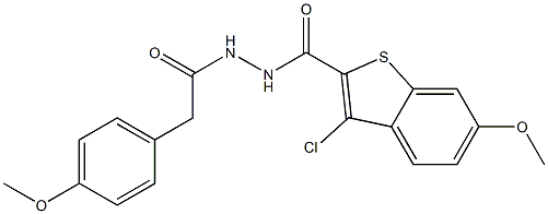 3-chloro-6-methoxy-N'-[2-(4-methoxyphenyl)acetyl]-1-benzothiophene-2-carbohydrazide Structure