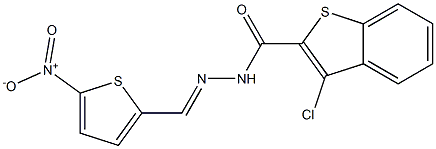 3-chloro-N'-[(E)-(5-nitro-2-thienyl)methylidene]-1-benzothiophene-2-carbohydrazide 구조식 이미지