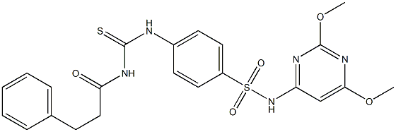 N-(2,6-dimethoxy-4-pyrimidinyl)-4-({[(3-phenylpropanoyl)amino]carbothioyl}amino)benzenesulfonamide 구조식 이미지