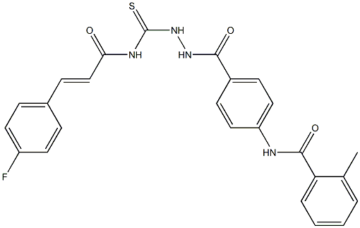 N-(4-{[2-({[(E)-3-(4-fluorophenyl)-2-propenoyl]amino}carbothioyl)hydrazino]carbonyl}phenyl)-2-methylbenzamide 구조식 이미지