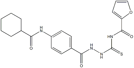 N-[(2-{4-[(cyclohexylcarbonyl)amino]benzoyl}hydrazino)carbothioyl]-2-furamide 구조식 이미지