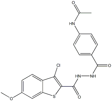 N-[4-({2-[(3-chloro-6-methoxy-1-benzothiophen-2-yl)carbonyl]hydrazino}carbonyl)phenyl]acetamide 구조식 이미지