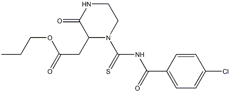 propyl 2-(1-{[(4-chlorobenzoyl)amino]carbothioyl}-3-oxo-2-piperazinyl)acetate Structure