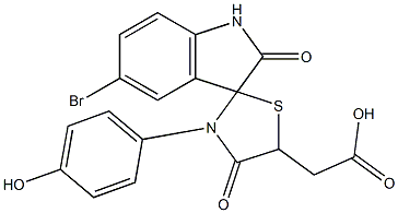 [5-bromo-3'-(4-hydroxyphenyl)-2,4'-dioxo-1,2-dihydrospiro[indole-3,2'-[1,3]thiazolidin]-5'-yl]acetic acid 구조식 이미지