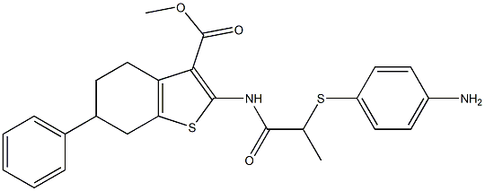 methyl 2-({2-[(4-aminophenyl)thio]propanoyl}amino)-6-phenyl-4,5,6,7-tetrahydro-1-benzothiophene-3-carboxylate 구조식 이미지