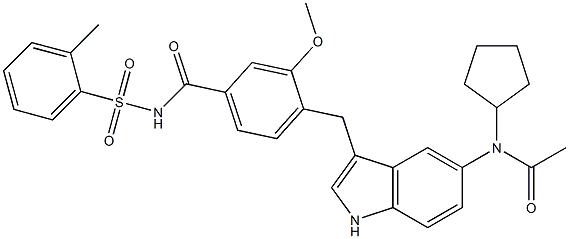 4-[5-(Cyclopentylacetylamino)-1H-indol-3-ylmethyl]-3-methoxy-N-(2-methylphenylsulfonyl)benzamide Structure