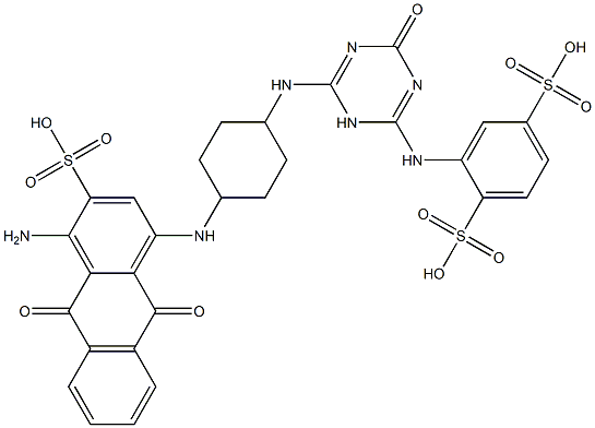 2-[[[6-[[4-[[(4-Amino-9,10-dihydro-9,10-dioxo-3-sulfoanthracen)-1-yl]amino]cyclohexyl]amino]-1,4-dihydro-4-oxo-1,3,5-triazin]-2-yl]amino]-1,4-benzenedisulfonic acid 구조식 이미지