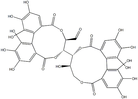 2-O,3-O:4-O,6-O-Bis(4,4',5,5',6,6'-hexahydroxybiphenyl-2,2'-diylbiscarbonyl)-D-glucose Structure