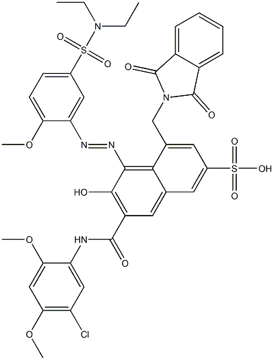 3-[(5-Chloro-2,4-dimethoxyphenyl)aminocarbonyl]-1-[5-[(diethylamino)sulfonyl]-2-methoxyphenylazo]-2-hydroxy-8-(phthalimidylmethyl)naphthalene-6-sulfonic acid 구조식 이미지