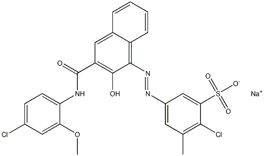 2-Chloro-3-methyl-5-[[3-[[(4-chloro-2-methoxyphenyl)amino]carbonyl]-2-hydroxy-1-naphtyl]azo]benzenesulfonic acid sodium salt 구조식 이미지