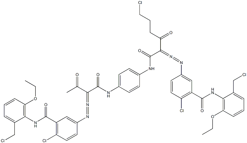 3,3'-[2-(2-Chloroethyl)-1,4-phenylenebis[iminocarbonyl(acetylmethylene)azo]]bis[N-[2-(chloromethyl)-6-ethoxyphenyl]-6-chlorobenzamide] 구조식 이미지