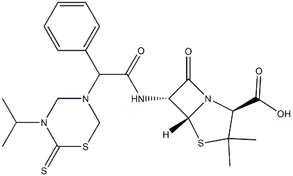 6-[2-Phenyl-2-[(3-isopropyl-2-thioxo-3,4,5,6-tetrahydro-2H-1,3,5-thiadiazin)-5-yl]acetylamino]penicillanic acid 구조식 이미지