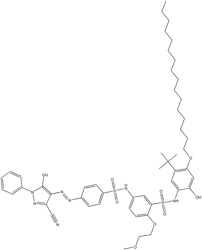 5-[4-(3-Cyano-5-hydroxy-1-phenyl-1H-pyrazol-4-ylazo)phenylsulfonylamino]-N-(4-hexadecyloxy-2-hydroxy-5-tert-butylphenyl)-2-(2-methoxyethoxy)benzenesulfonamide Structure