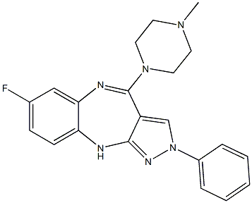 2-Phenyl-4-(4-methylpiperazin-1-yl)-7-fluoro-2,10-dihydropyrazolo[3,4-b][1,5]benzodiazepine 구조식 이미지