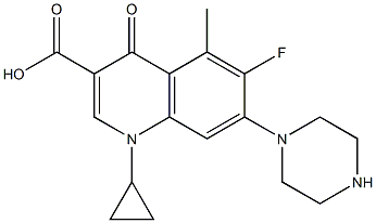 1-Cyclopropyl-6-fluoro-1,4-dihydro-5-methyl-4-oxo-7-(1-piperazinyl)quinoline-3-carboxylic acid 구조식 이미지