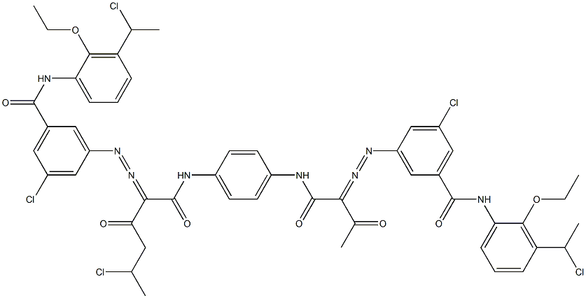 3,3'-[2-(1-Chloroethyl)-1,4-phenylenebis[iminocarbonyl(acetylmethylene)azo]]bis[N-[3-(1-chloroethyl)-2-ethoxyphenyl]-5-chlorobenzamide] 구조식 이미지