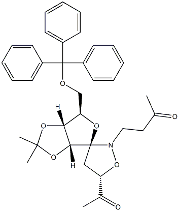 (3S,5S,7R,8R,9R)-3-Acetyl-8,9-isopropylidenedioxy-1-(3-oxobutyl)-7-trityloxymethyl-2,6-dioxa-1-azaspiro[4.4]nonane Structure