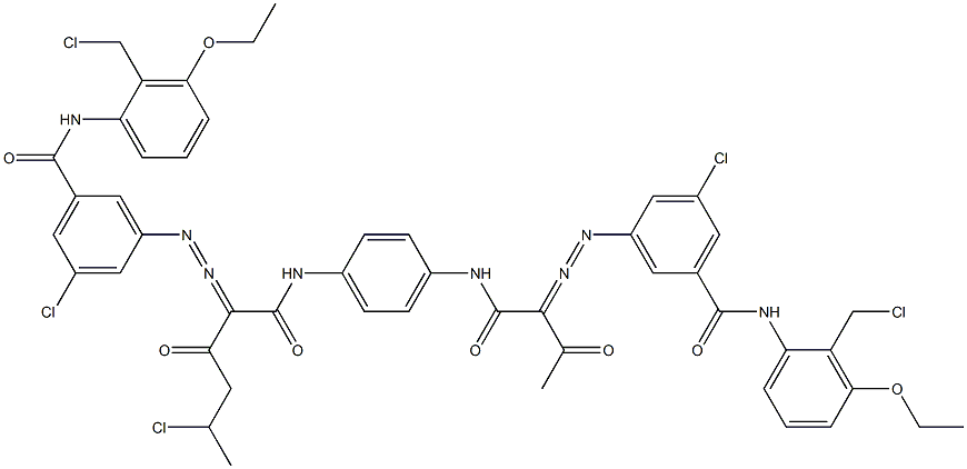 3,3'-[2-(1-Chloroethyl)-1,4-phenylenebis[iminocarbonyl(acetylmethylene)azo]]bis[N-[2-(chloromethyl)-3-ethoxyphenyl]-5-chlorobenzamide] Structure