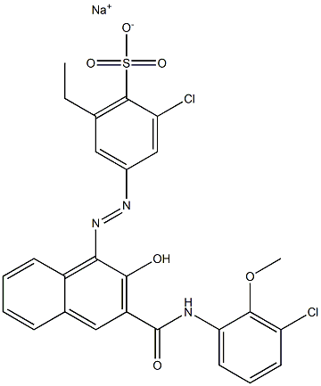 2-Chloro-6-ethyl-4-[[3-[[(3-chloro-2-methoxyphenyl)amino]carbonyl]-2-hydroxy-1-naphtyl]azo]benzenesulfonic acid sodium salt 구조식 이미지