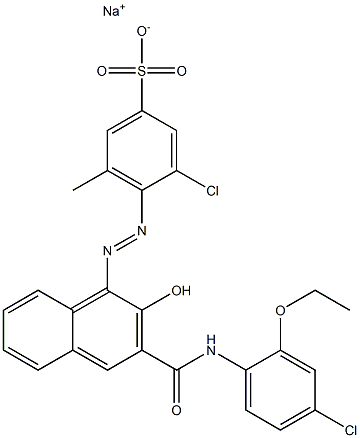 3-Chloro-5-methyl-4-[[3-[[(4-chloro-2-ethoxyphenyl)amino]carbonyl]-2-hydroxy-1-naphtyl]azo]benzenesulfonic acid sodium salt 구조식 이미지